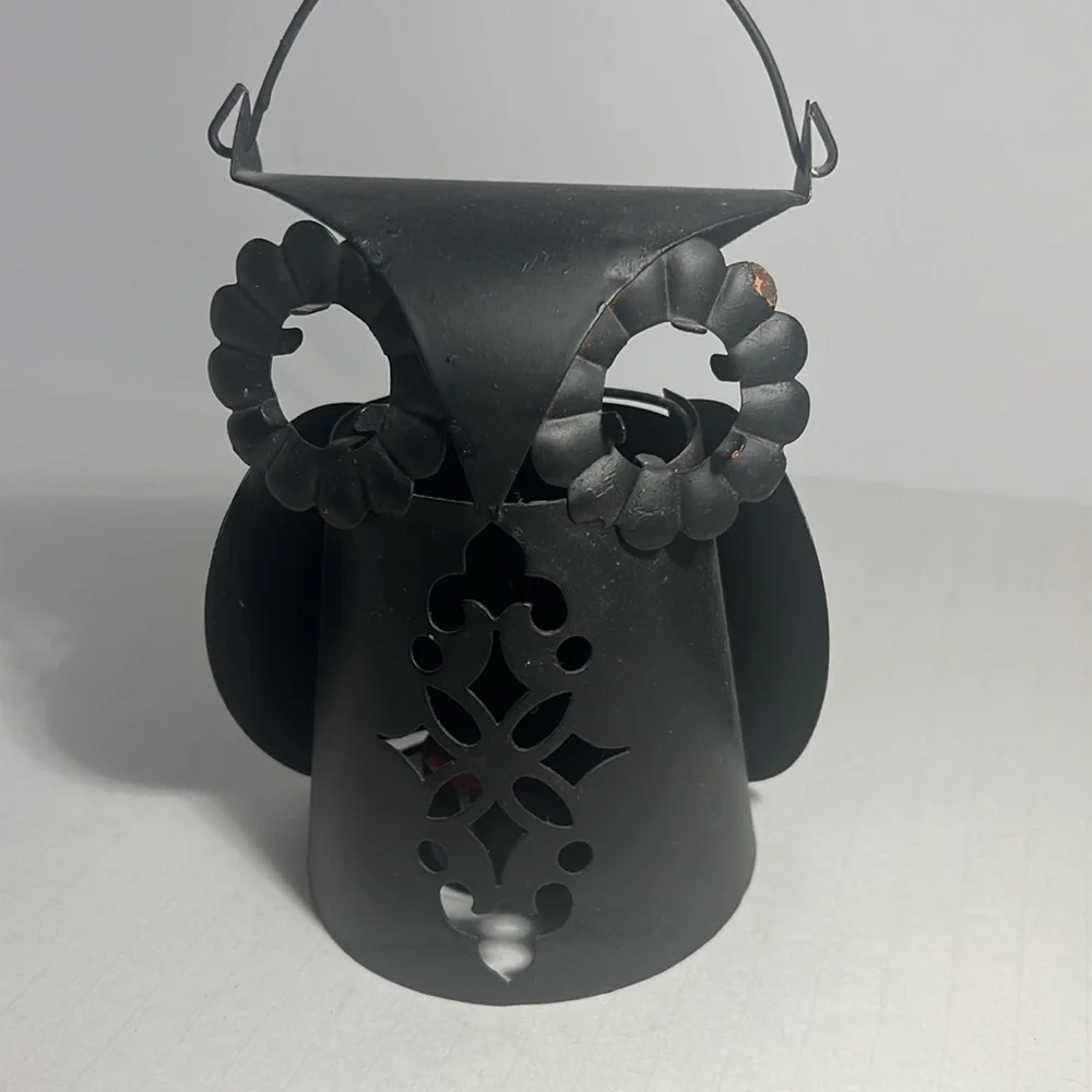 Owl Lantern - Decoration Matte Finish Black, VINTAGE Hong Kong. Big Eyes!